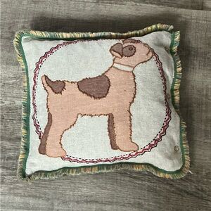 Vintage Handmade Dog Pillow with Fringe Edges 12x12 Embroidered Boxer Dog